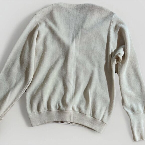 VTG IZOD CREST LOGO WHITE MENS M MADE IN USA PREPPY UNIVERSITY SWEATER CARDIGAN - Picture 2 of 7